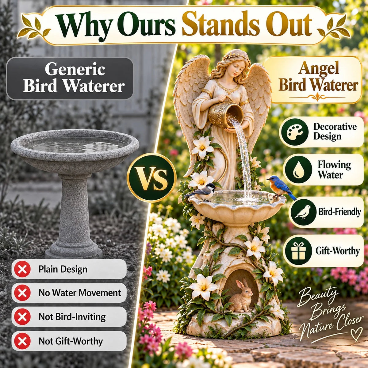 ✨☀️ Solar Angel Starlight Bird Waterer🪽 – Lighted Garden Birdbath & Outdoor Decor