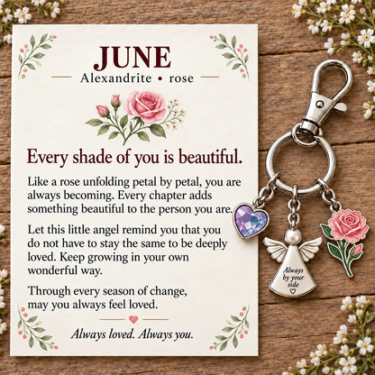 ⏳ Last Day 49% OFF —👼 Always By Your Side: Birth Month Angel & Flower Keychain + Keepsake Card 🌸