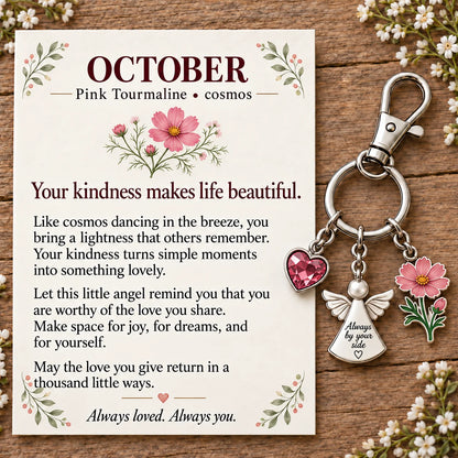 ⏳ Last Day 49% OFF —👼 Always By Your Side: Birth Month Angel & Flower Keychain + Keepsake Card 🌸