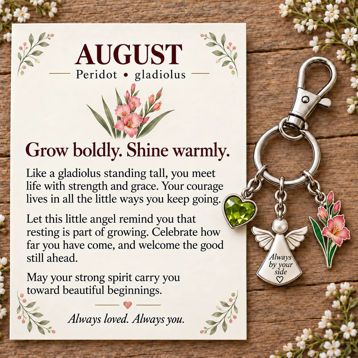 ⏳ Last Day 49% OFF —👼 Always By Your Side: Birth Month Angel & Flower Keychain + Keepsake Card 🌸