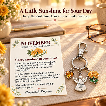 ⏳ Last Day 49% OFF —👼 Always By Your Side: Birth Month Angel & Flower Keychain + Keepsake Card 🌸