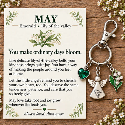 ⏳ Last Day 49% OFF —👼 Always By Your Side: Birth Month Angel & Flower Keychain + Keepsake Card 🌸