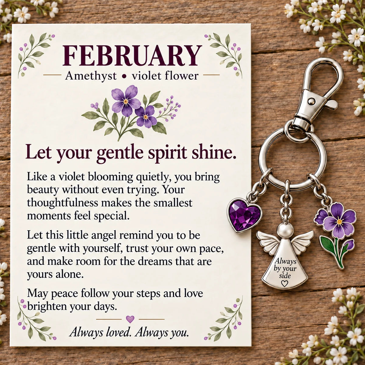 ⏳ Last Day 49% OFF —👼 Always By Your Side: Birth Month Angel & Flower Keychain + Keepsake Card 🌸
