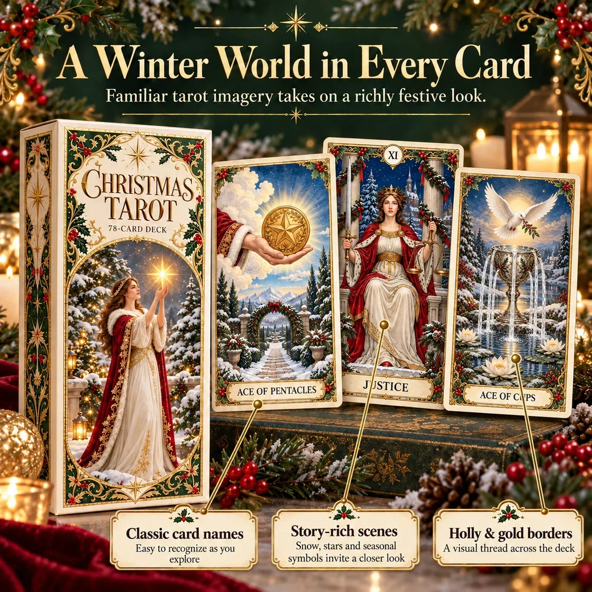 🔮 Yuletide Tarot Deck | 78 Festive Cards & A Guided 12-Day Holiday Ritual🎉