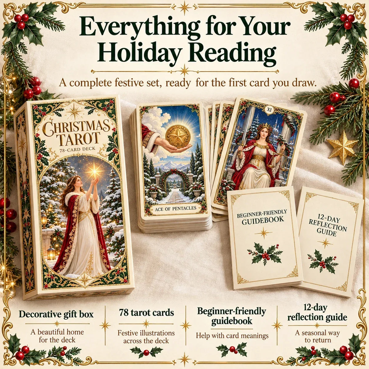 🔮 Yuletide Tarot Deck | 78 Festive Cards & A Guided 12-Day Holiday Ritual🎉