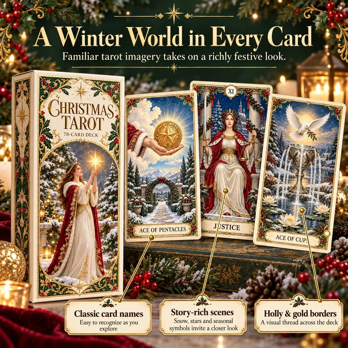 🔮 Yuletide Tarot Deck | 78 Festive Cards & A Guided 12-Day Holiday Ritual🎉