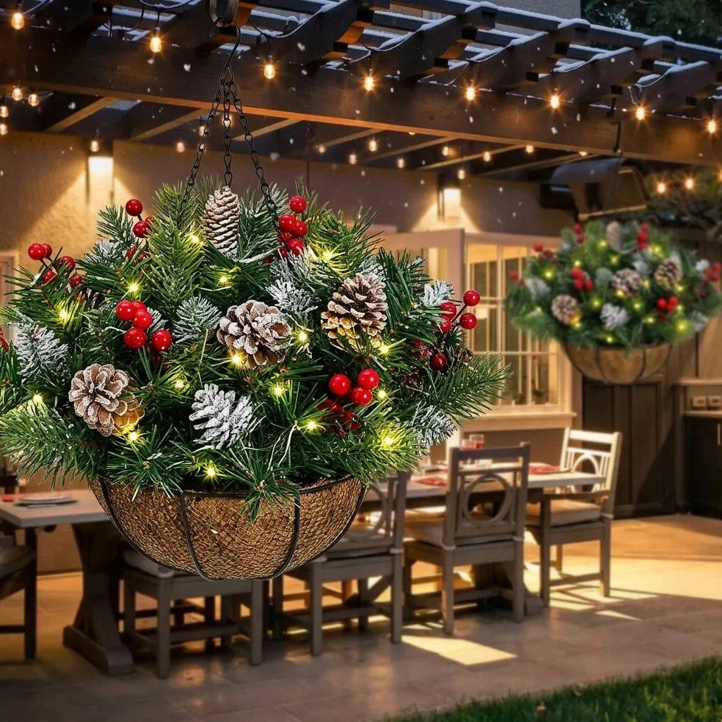 🎄🏆 Pre-Lit Christmas Hanging Basket | Pre-lit, weather-resistant, and zero maintenance🏆