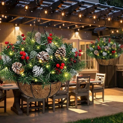 🎄🏆 Pre-Lit Christmas Hanging Basket | Pre-lit, weather-resistant, and zero maintenance🏆