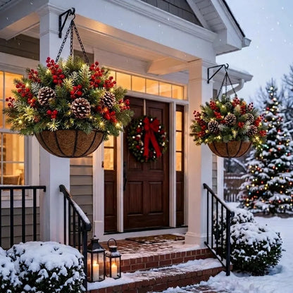 🎄🏆 Pre-Lit Christmas Hanging Basket | Pre-lit, weather-resistant, and zero maintenance🏆