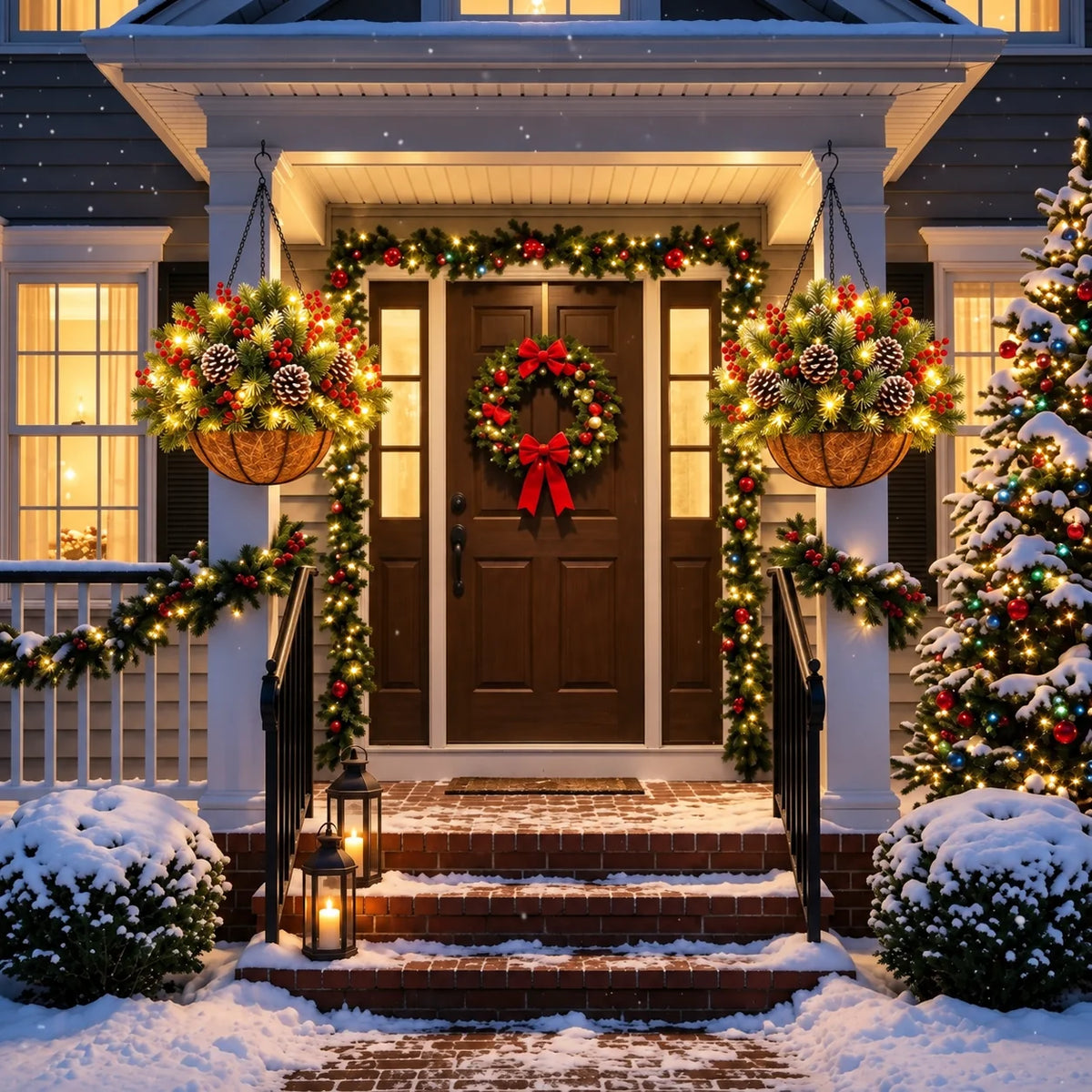 🎄🏆 Pre-Lit Christmas Hanging Basket | Pre-lit, weather-resistant, and zero maintenance🏆