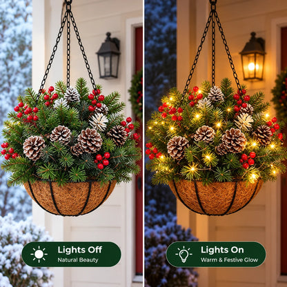 🎄🏆 Pre-Lit Christmas Hanging Basket | Pre-lit, weather-resistant, and zero maintenance🏆