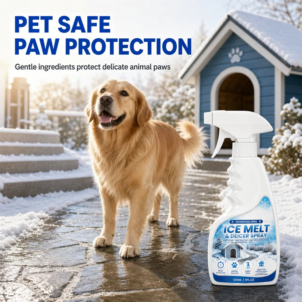 Outdoor De-Icing & Snow Melting Spray – pet-safe, dissolves frost on contact. Clear steps, walkways & patios fast! 🛡️✅