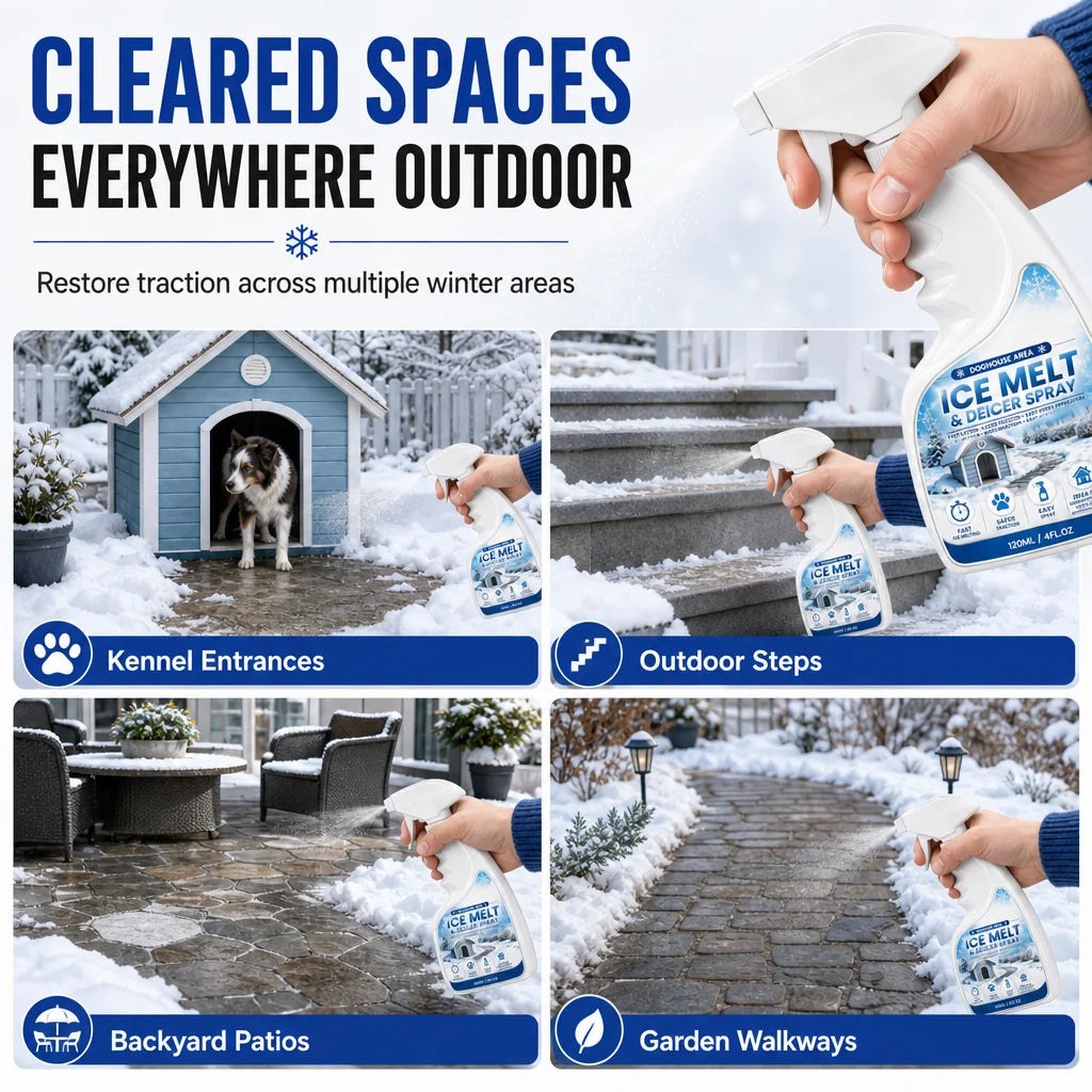 Outdoor De-Icing & Snow Melting Spray – pet-safe, dissolves frost on contact. Clear steps, walkways & patios fast! 🛡️✅