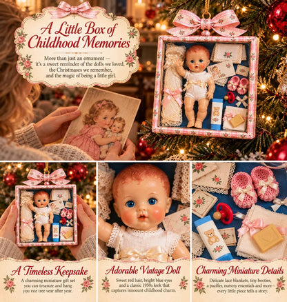 🎄🎁Vintage Baby Doll Gift Box Christmas Ornament – Nostalgic Keepsake | A Heartwarming Christmas Gift for Doll Lovers, Moms & Grandmas.