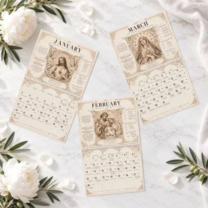 ✝️✨ 2027 Catholic Liturgical Wall Calendar – Gothic Sacred Art & Saints