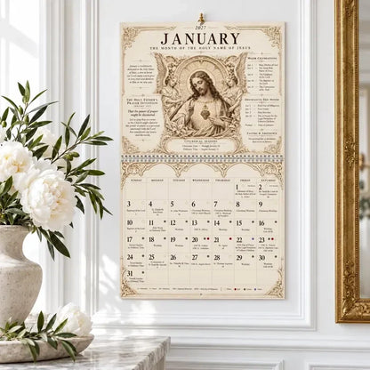 ✝️✨ 2027 Catholic Liturgical Wall Calendar – Gothic Sacred Art & Saints