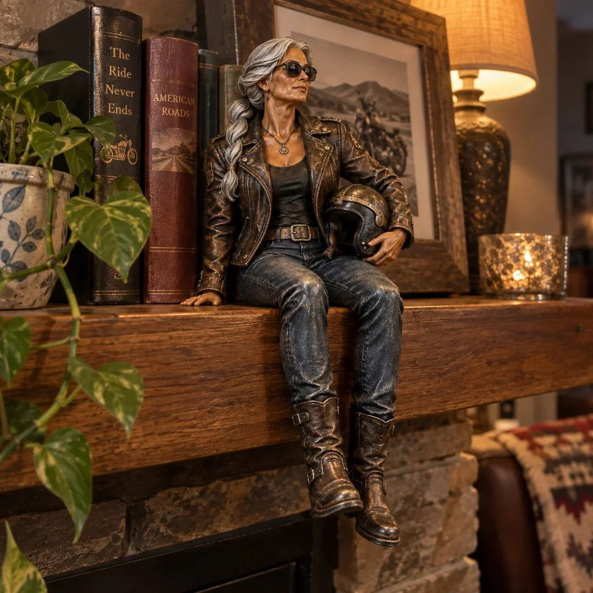 🏍️ Old Biker Soul | Women Ride Too Shelf-Sitter Figurine Collection