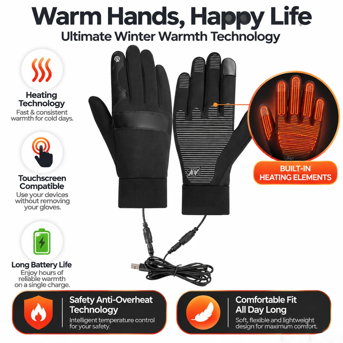 Winter Outdoor Warm Electric Heated Gloves