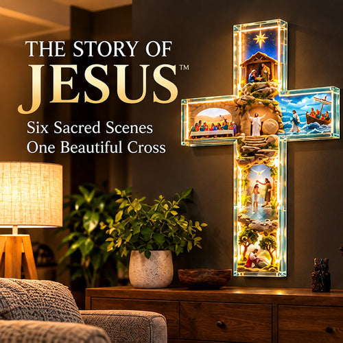 🙏✝️ The Story of Jesus LED Cross Lamp ✨ 6 Biblical Scenes & Meaningful Christian Gift