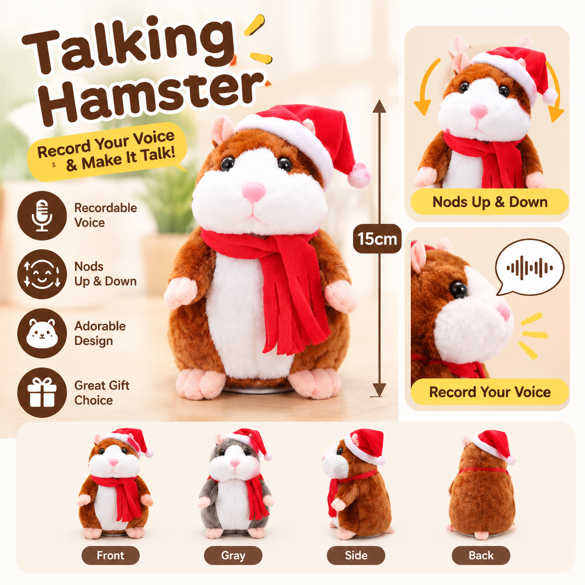 🐹✨Talking Hamster Plush – repeats whatever you say, auto head-shaking, hilarious fun for kids & adults.🔥
