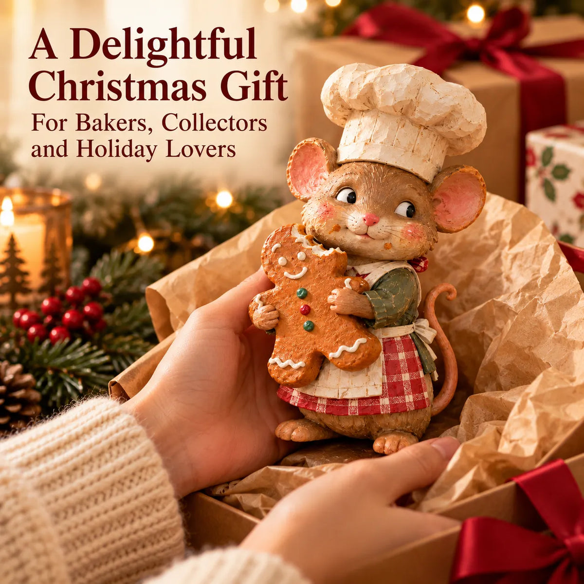 🍪 Gingerbread Mouse Baker — Whimsical Christmas Figurine🎁