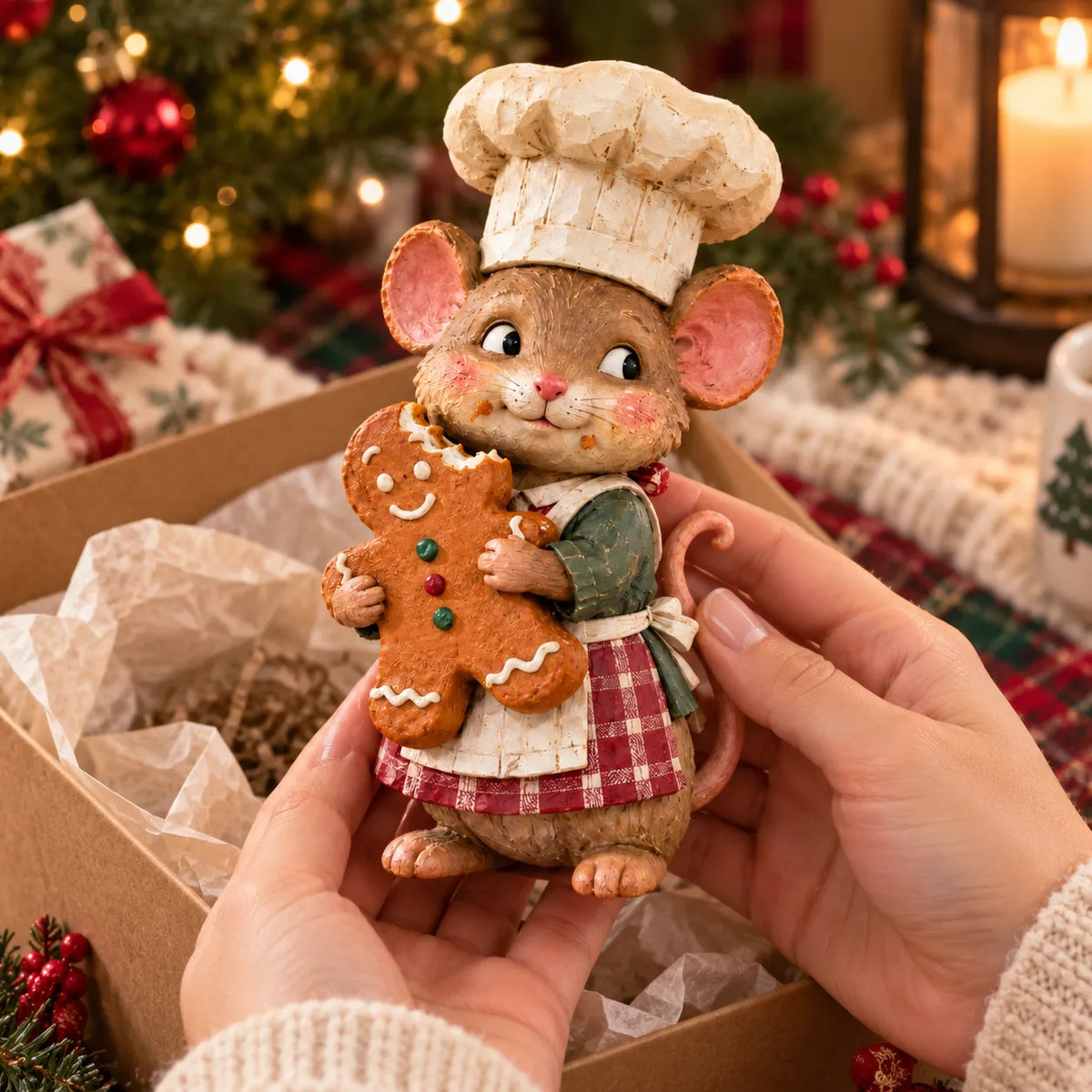 🍪 Gingerbread Mouse Baker — Whimsical Christmas Figurine🎁