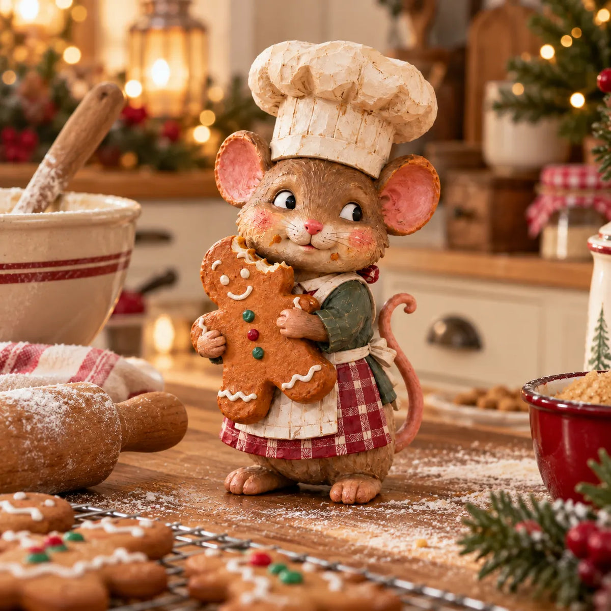🍪 Gingerbread Mouse Baker — Whimsical Christmas Figurine🎁