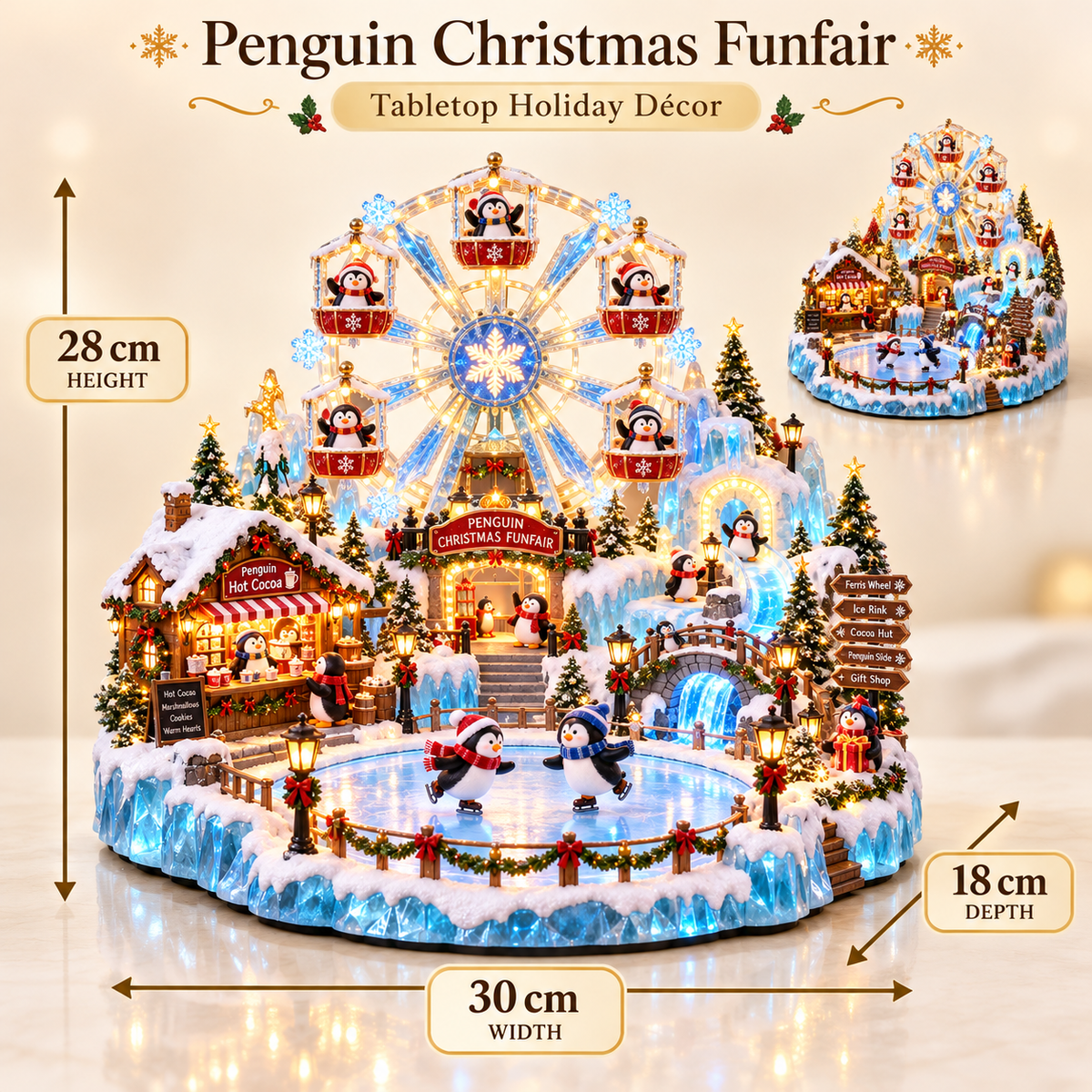 🎡 Penguin Christmas Funfair | Lighted Animated Christmas Village