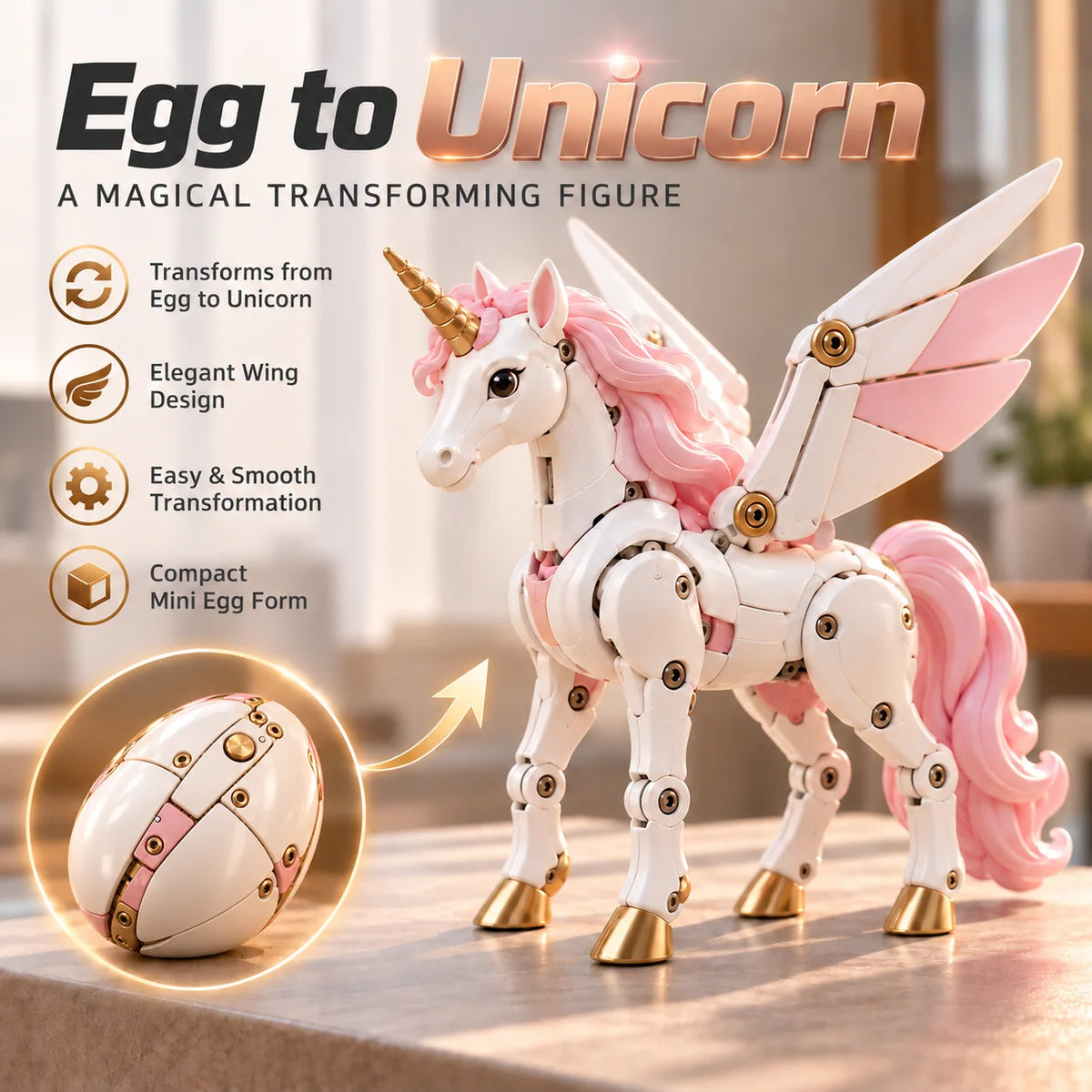 Last Day 49% OFF – 🦄 2-in-1 Transforming Mechanical Unicorn Egg – Winged Fantasy Figure