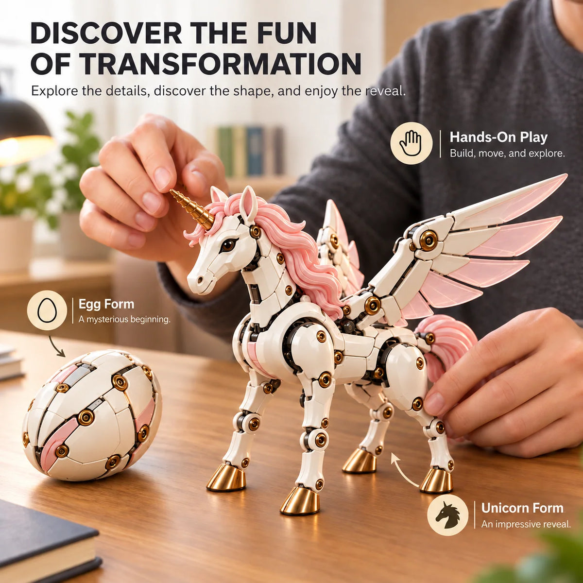 Last Day 49% OFF – 🦄 2-in-1 Transforming Mechanical Unicorn Egg – Winged Fantasy Figure