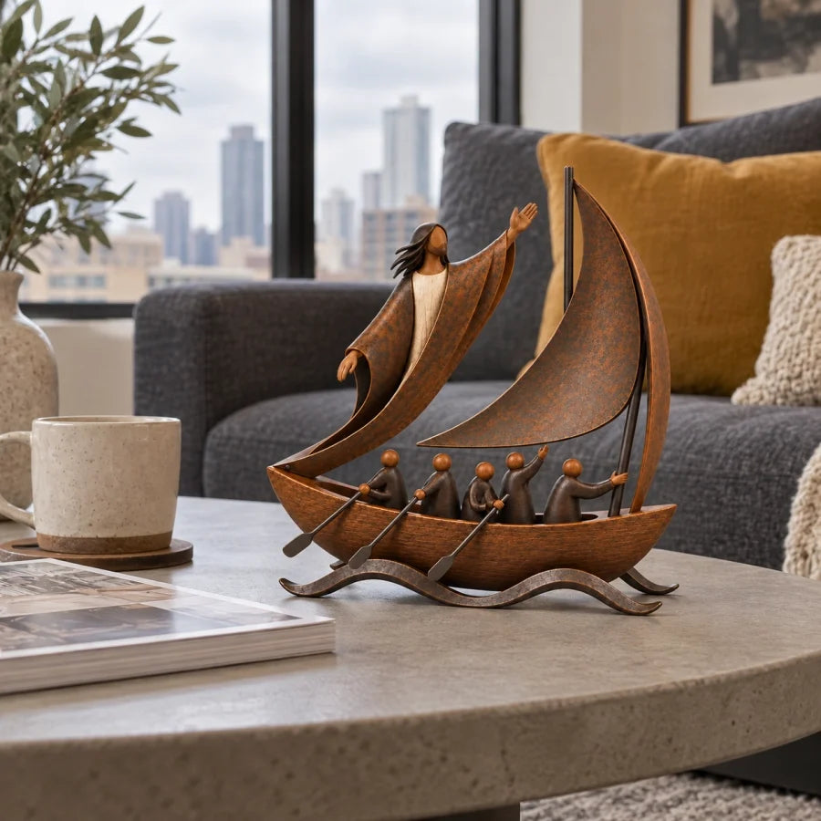 ⛵ When Life Gets Stormy, Let Faith Be Your Anchor — Peace in the Storm Sailboat Sculpture ✝️