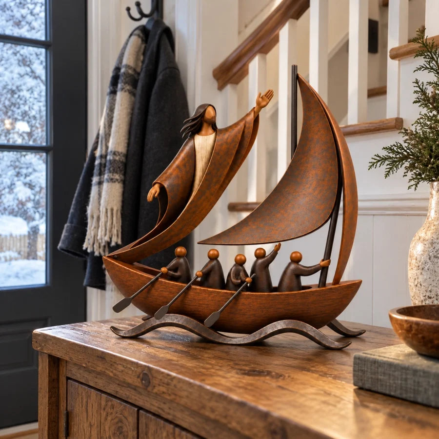 ⛵✨ When Life Gets Stormy, Let Faith Be Your Anchor — Peace in the Storm Sailboat Sculpture ✝️