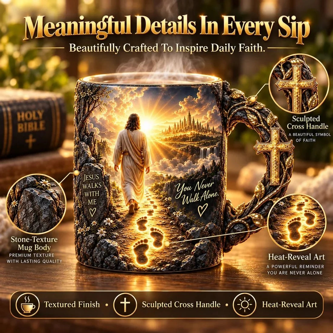 🔥 Last Day 49% OFF - 🔥✝️ Jesus Walks With Me™ – Heat-Reveal Faith Mug | You Are Never Alone (📦Buy 2 Free Shipping)