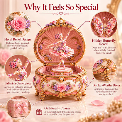 🌸Floral Ballerina Music Box – A Romantic Keepsake With a Magical Butterfly Reveal 🦋