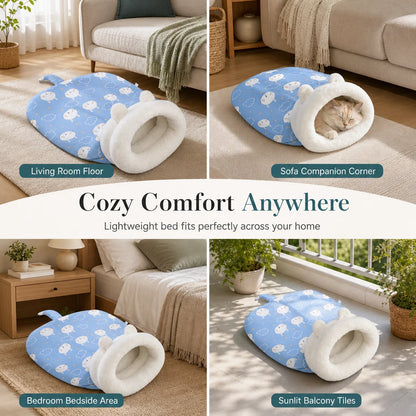 🐱🛏️semi-enclosed Hooded Pet Sleeping Bag Cave Bed | Draft-blocking, Cozy Indoor Winter Rest Spot📦