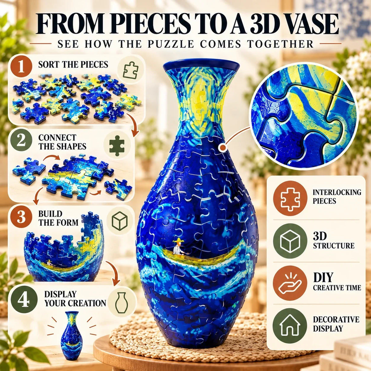 🔥hot Sale🔥 ✨ 3d Diy Puzzle Vase – 11 Creative Designs, Decorative Flower Vase & Craft Gift