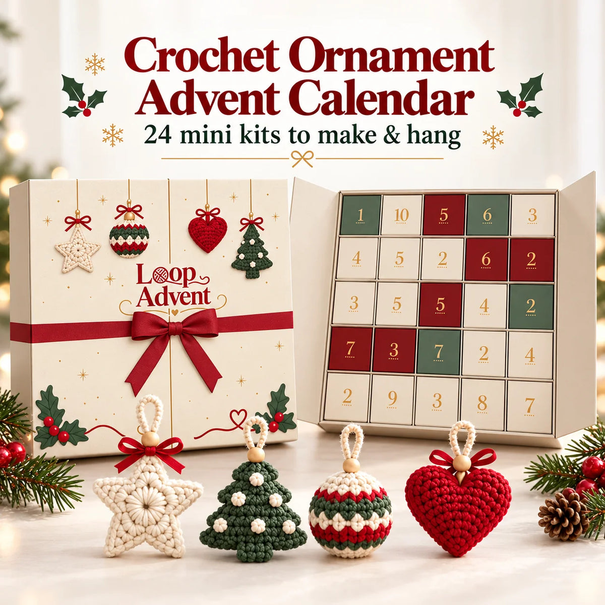 🎄 24-Day Crochet Christmas Advent Calendar– 24 Surprise DIY Ornament Kits to Make & Hang 🧶