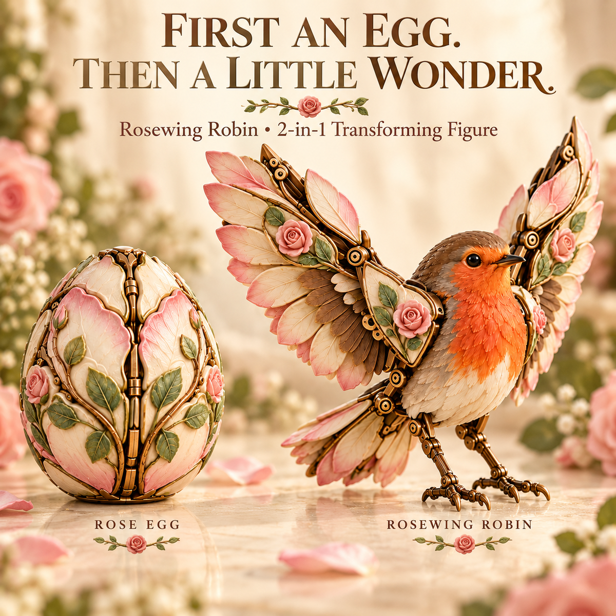 Rosewing Robin – 2-in-1 Rose Egg to Mechanical Bird Transforming Figure🌹🐦