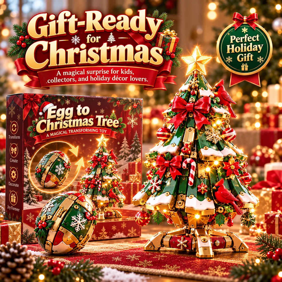 🔥 Last Day 49% Off 🎄Egg-to-christmas Tree™ Magical Transforming Toy – Cardinal Christmas Tree Holiday Gift 🎁