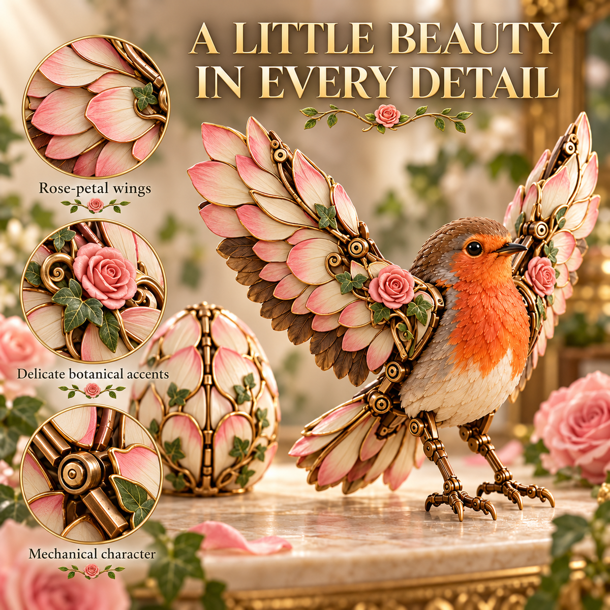 Rosewing Robin – 2-in-1 Rose Egg to Mechanical Bird Transforming Figure🌹🐦
