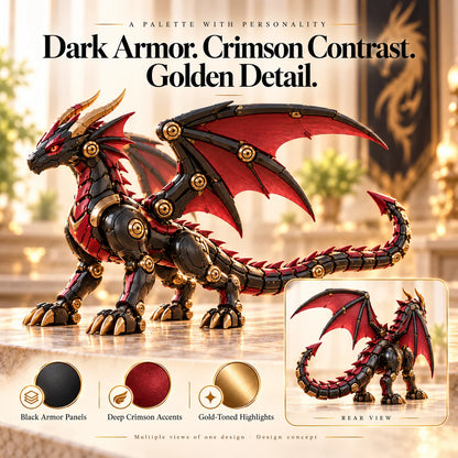🔥🐉 Mechanical Dragon Egg – Black & Crimson Dragon With Folding Wings & Armored Details