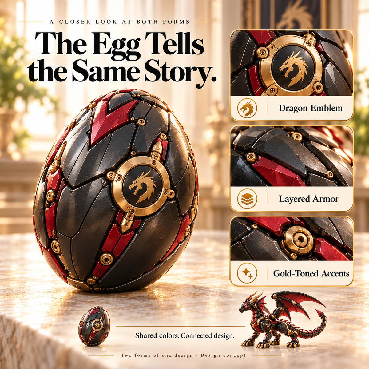 🔥last Day 49% Off -🐉 Mechanical Dragon Egg – Black & Crimson Dragon With Folding Wings & Armored Details
