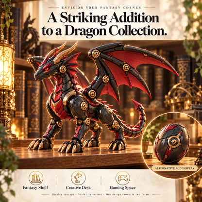 🔥🐉 Mechanical Dragon Egg – Black & Crimson Dragon With Folding Wings & Armored Details