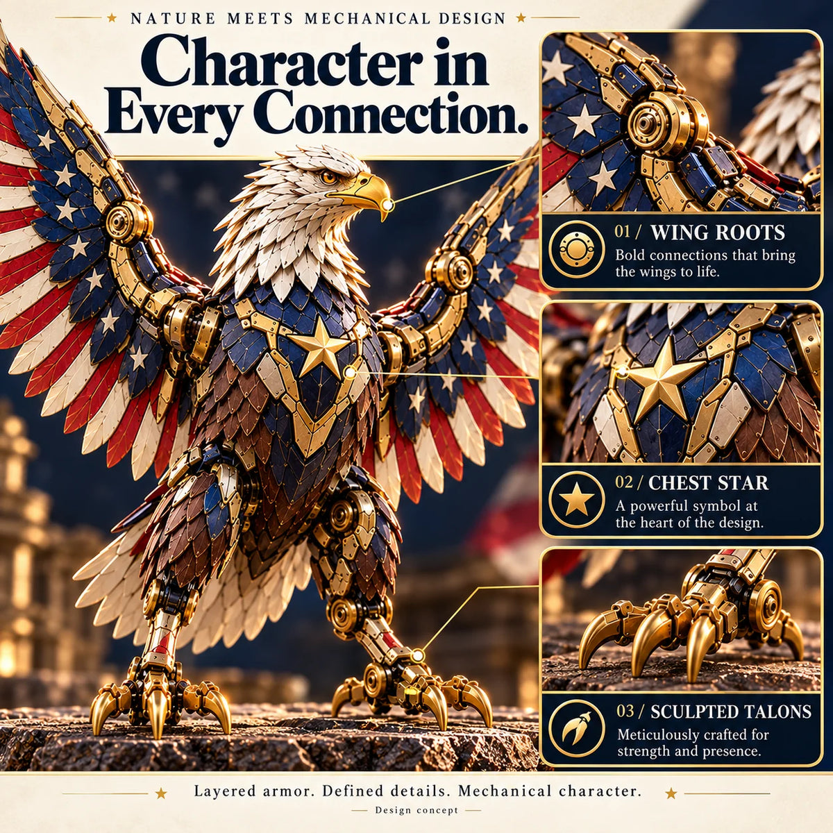 🦅 American Eagle Transforming Egg – Stars & Stripes Mechanical Figure With Bold Wing Details🔥