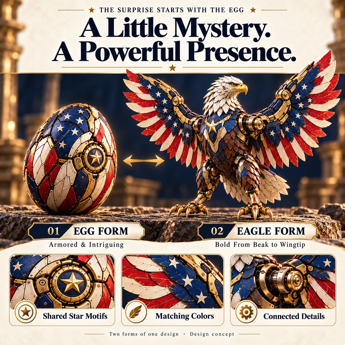 🦅 American Eagle Transforming Egg – Stars & Stripes Mechanical Figure With Bold Wing Details🔥