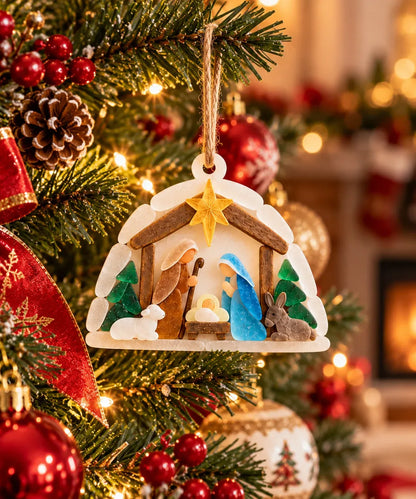 ✨joy Nativity Sea Glass Christmas Ornament With Greeting Card