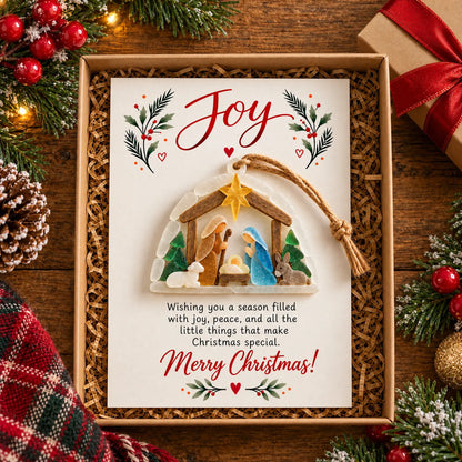 ✨joy Nativity Sea Glass Christmas Ornament With Greeting Card