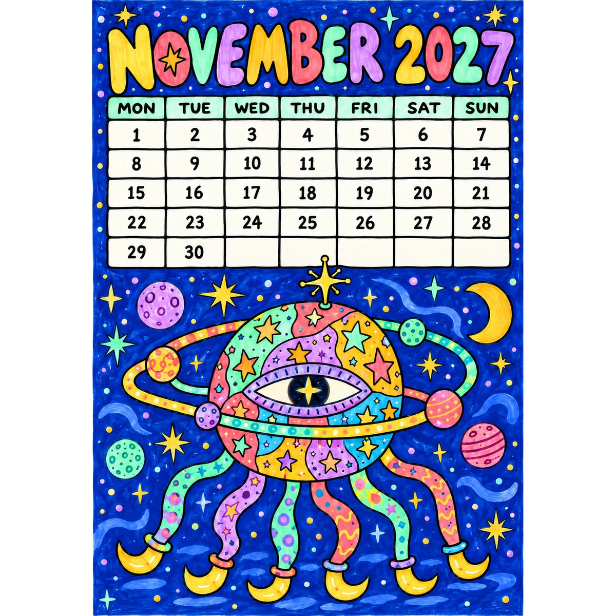 📅🎨2027 Whimsical Art Wall Calendar – 12-Month Fantasy Illustration Calendar