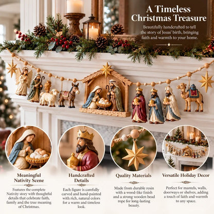 🌟 A Miracle Worth Remembering! 🎄 Wooden Nativity Garland – A Timeless Christmas Keepsake