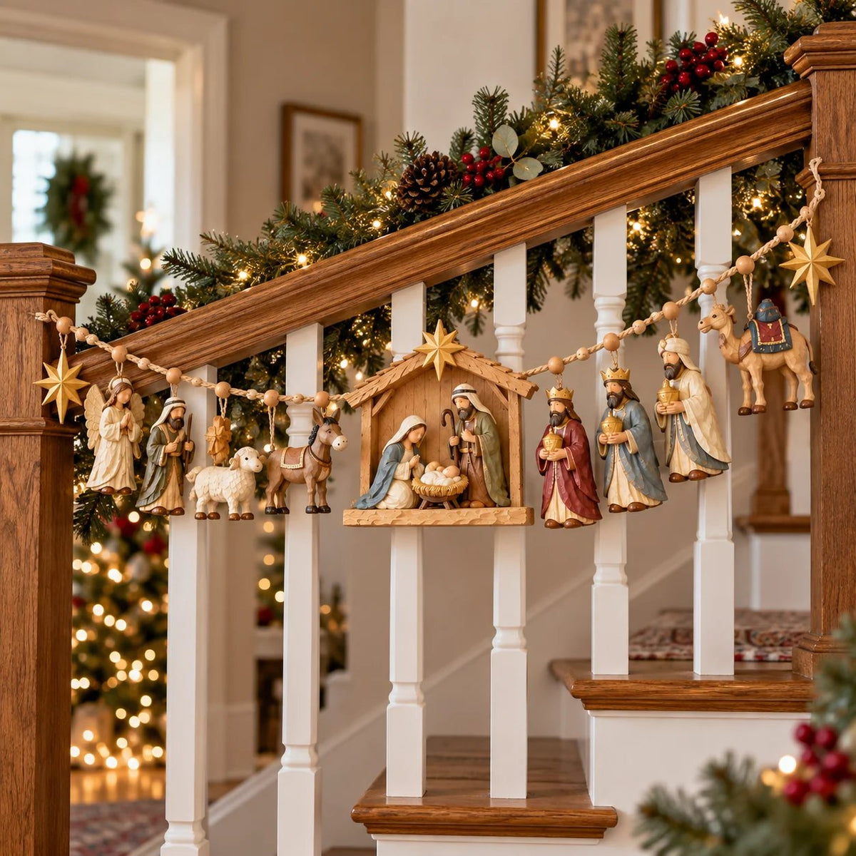🌟 A Miracle Worth Remembering! 🎄 Wooden Nativity Garland – A Timeless Christmas Keepsake